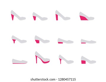 Vector icons of heel types for woman footwear