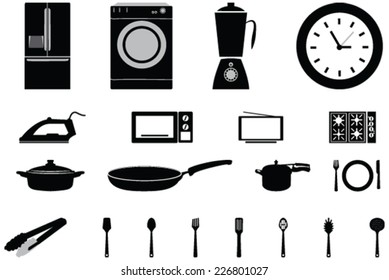 Vector icons of home appliances  and Consumer Electronics Tv Fridge Microwave Washer utensils, pressure cooker and Electric Cooker