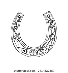 Vector icons horseshoe - symbol of luck. Linear and silhouettes symbols. Hand drawn sketch illustration on white background. Saint patrick's day