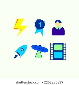 vector icons: HOUR SMARTPHONE PENCIL LOVE LIKE BUTTON, MICROPHONE GEAR TAB GALLERY CAMERA PIN MAP LAMPUNG NOTENADA, flash tape man rocket plane from paper alien roll film, color paper flags skull crow