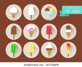 vector  icons of ice cream set. Flat style.
