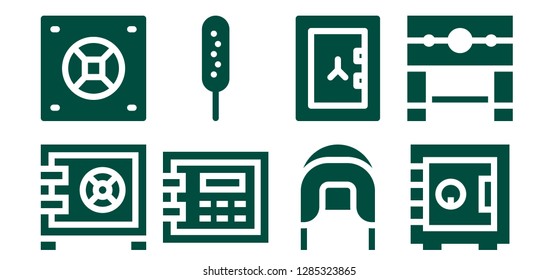  vector icons icon set. 8 filled vector icons icons. Simple modern icons about  - Safebox, Corndog, Coif, Pillory