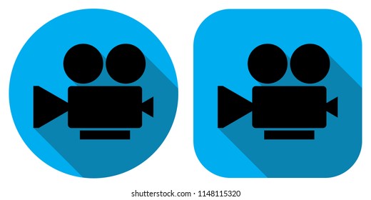 Vector Icons. The icon is a video camera. Video shooting. Badge in a flat design. For the web concept and mobile devices.