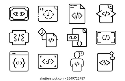 Vector icons illustrating coding concepts web development computer programming and software creation