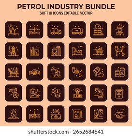 Ícones vetoriais que ilustram várias facetas da indústria petrolífera, com um design atraente e uma vasta gama de