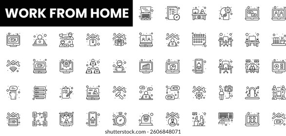 Vector icons illustrating the work from home lifestyle and digital collaboration.