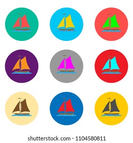 Vector icons illustration logo from set symbols for sea vessel yacht. Yacht pattern consisting of flat design with elements mobile web apps. Collection modern infographic pictogram, icon ships yachts.