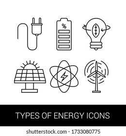 Vector icons. Image of different energies. Line icons.