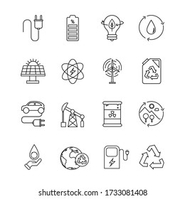 Vector icons. Image of different energies. Line icons.