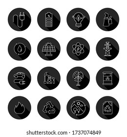 Vector icons. Image of different energies and care of the planet. Recycling, green world, reusable and biodegradable. Button line icons.