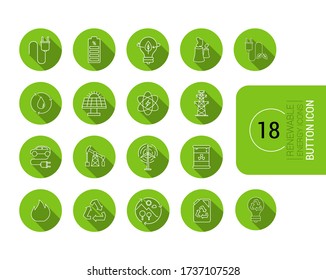 Vector icons. Image of different energies and care of the planet. Recycling, green world, reusable and biodegradable. Button line icons.