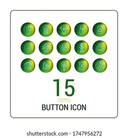 Vector icons. Image of different energies and care of the planet. Recycling, green world, reusable and biodegradable. Button line icons.