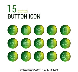 Vector icons. Image of different energies and care of the planet. Recycling, green world, reusable and biodegradable. Button line icons.