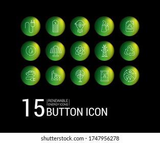 Vector icons. Image of different energies and care of the planet. Recycling, green world, reusable and biodegradable. Button line icons.