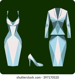 vector icons with the image of women's clothes for the online store