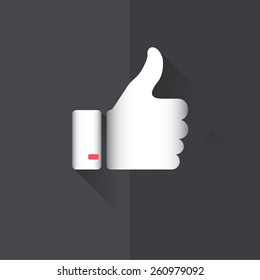 Vector icons with imitation metal on a dark background "finger up"