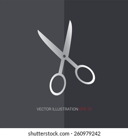 Vector icons with imitation metal on a dark background "scissors"