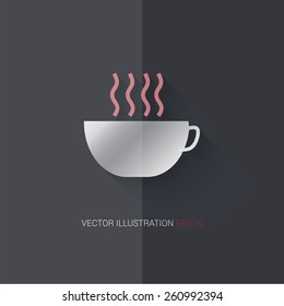 Vector icons with imitation metal on a dark background "coffee"