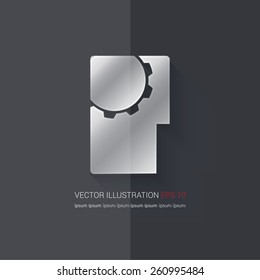 Vector icons with imitation metal on a dark background "folder gear"