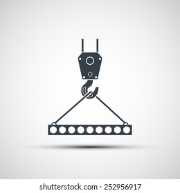 Vector icons of industrial hook with reinforced concrete slab