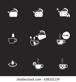 Vector icons , instruction for making tea. Black background