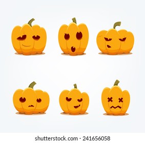 Vector icons of Jack o Lantern pumpkins. 