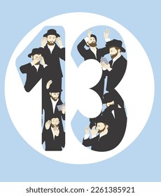 Vector icons of the jewish song Who Knows One? A Passover Seder Counting lyrics. Thirteen are God's principles. Twelve are the tribes of Israel. Symbols of numbers in Judaism. Artistic style.