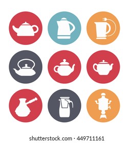 Vector icons. Kettles for kitchen.