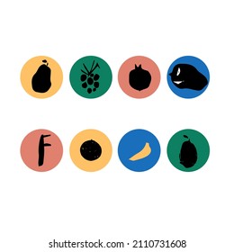 Vector icons for kids set. Vector trendy flat style. Unique artwork for your design. Cartoon. Education. Fruits vector set.