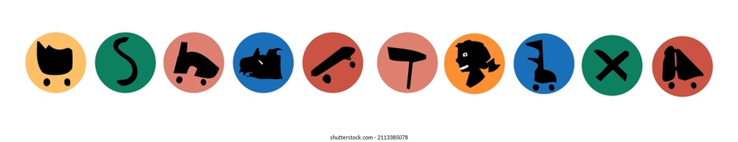 Vector icons for kids set. Vector trendy flat style. Unique artwork for your design. Cartoon. Education. Sport. Adventure.