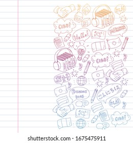 Vector icons. Language learning. Audio course. Spanish, english, italian, french, german, arabic, chinese.