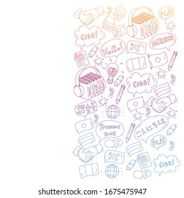 Vector icons. Language learning. Audio course. Spanish, english, italian, french, german, arabic, chinese.