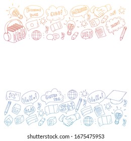 Vector icons. Language learning. Audio course. Spanish, english, italian, french, german, arabic, chinese.