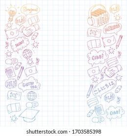 Vector icons. Language learning. Audio course. Spanish, english, italian, french, german, arabic, chinese.