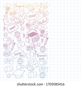 Vector icons. Language learning. Audio course. Spanish, english, italian, french, german, arabic, chinese.