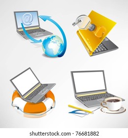 Vektorsymbole Notebook. Wirtschaft und Technologie.