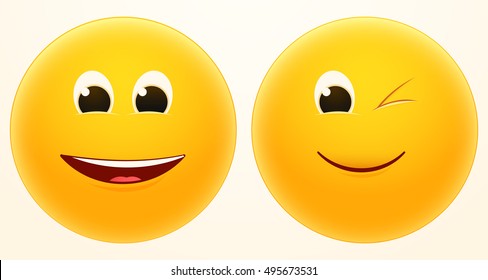 Vector icons of laugh and wink faces