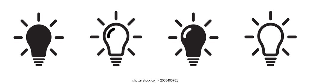 Iconos vectores de bombillas de luz sobre fondo negro aislado. Conjunto de iconos de la línea de la lámpara. Colección de iconos de la lámpara Idea. EPS de estilo plano 10