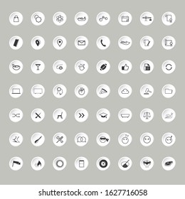 Vector of Icons in light grey background about technology, education, business, food  drinks, etc