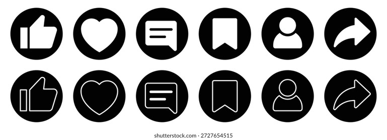 vector iconos como, amor, comentario, compartir, usuario, campana Web Flat Icon