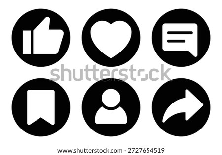 vector icons like, love, comment, share, user, bell Web Flat Icon