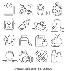 Vector icons lines set collection fitness gym fit