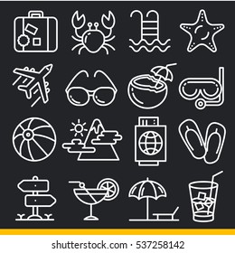Vector icons lines set collection summer beach tour
