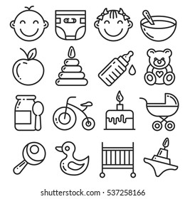 Vector icons lines set collection baby kid child