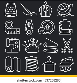 Vector icons lines set collection sewing knitting