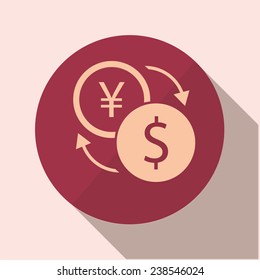 Vector icons  with long shadow "currency"