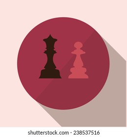 Vector icons with long shadow on a red background "chess"