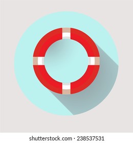 Vector icons with long shadow on a red background "lifebuoy"