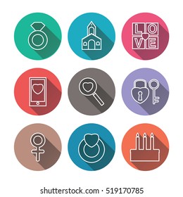 vector icons long shadows theme set, line illustration