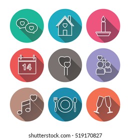 vector icons long shadows theme set, line illustration